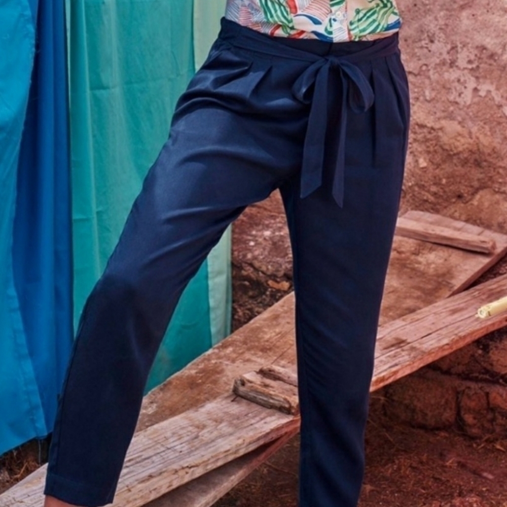Anthropologie Cartonnier Blue Tencel Paper Bag Ankle Pants XS